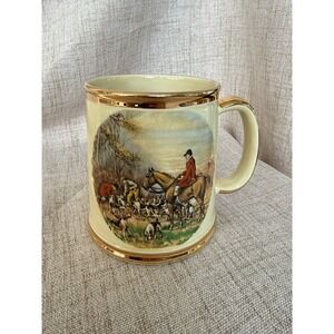 Gibsons Mug Cream Fox Hunt Scene Gold Trim Staffordshire England